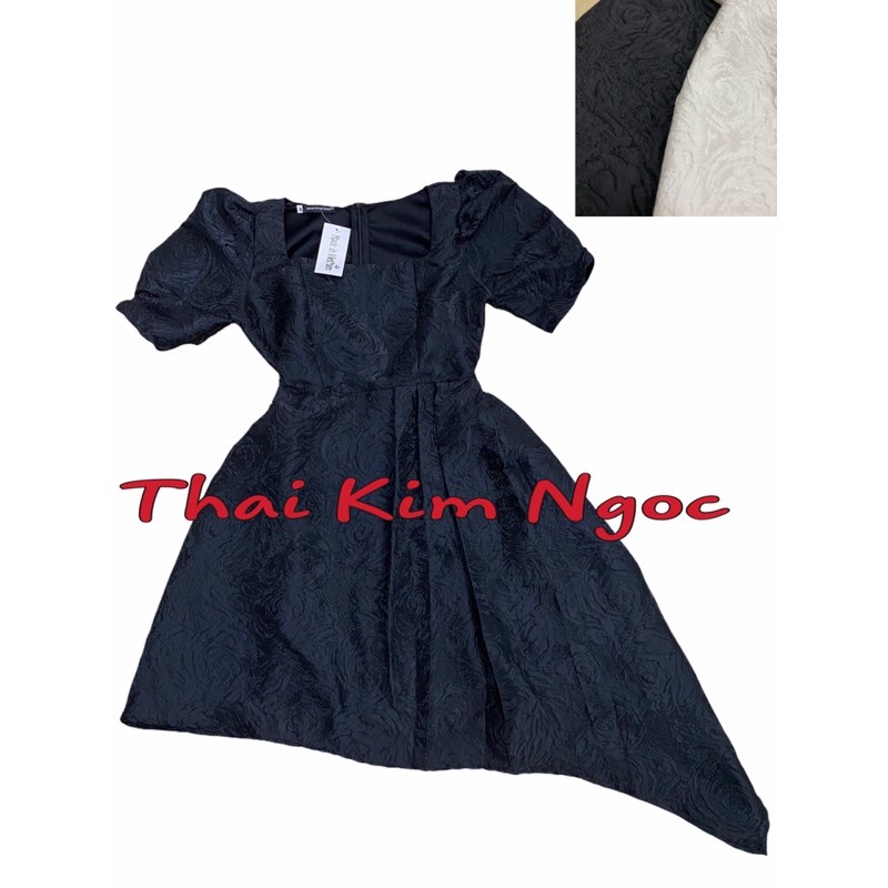 Đầm gấm cổ vuông tay bồng lệch tà | BigBuy360 - bigbuy360.vn