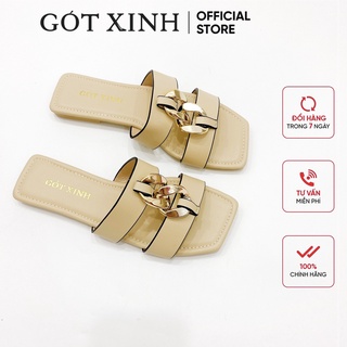 Dép quai ngang xích nữ gót xinh gx457 chất da lì mềm