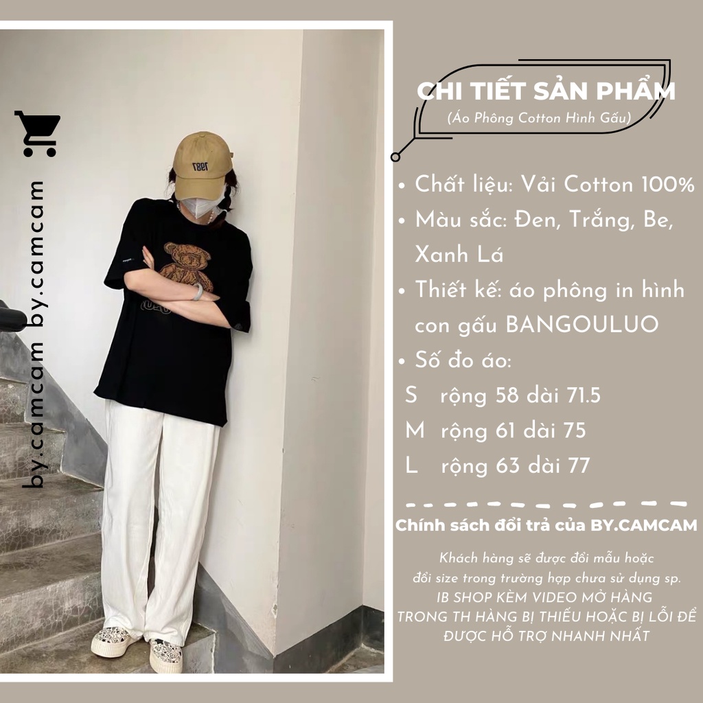 Áo Thun Tay Lỡ Hình Gấu Bóng Chày 100% Cotton, Áo Phông Rộng Mẫu Mới 2022 𝘽𝙮.𝘾𝙖𝙢𝙘𝙖𝙢