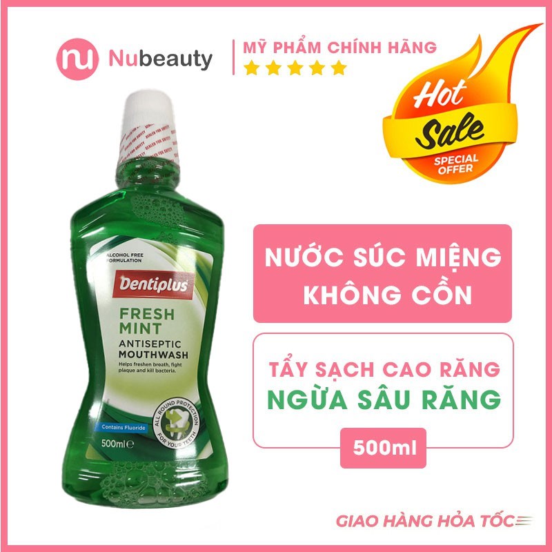 Nước súc miệng diệt khuẩn Dentiplus hương bạc hà không cồn sạch cao răng, sach mảng bám nhập khẩu Anh Quốc