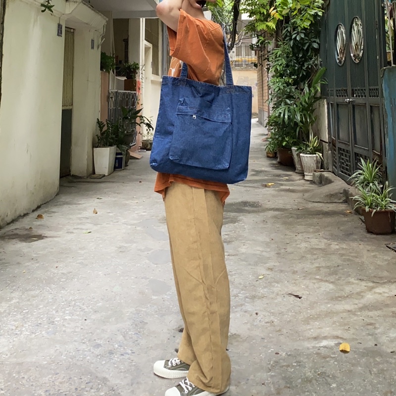 NEW - TÚI TOTE JEAN VẢI BÒ TRƠN BASIC PHONG CÁCH HÀN QUỐC