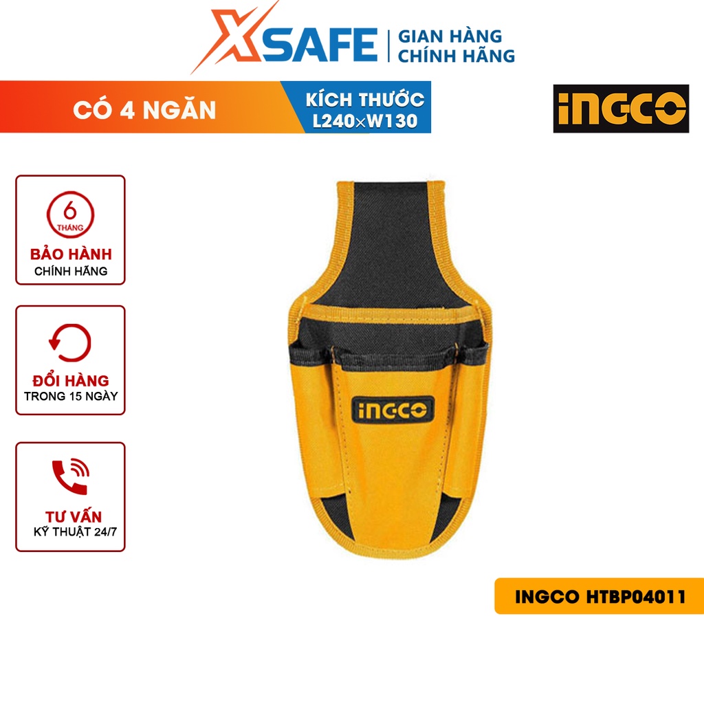 Túi dụng cụ đeo hông Ingco HTBP04011 -4 ngăn, tải trọng 5kg, giỏ đựng đồ nghề năng cơ khí, điện lạnh,công trình,vải poly