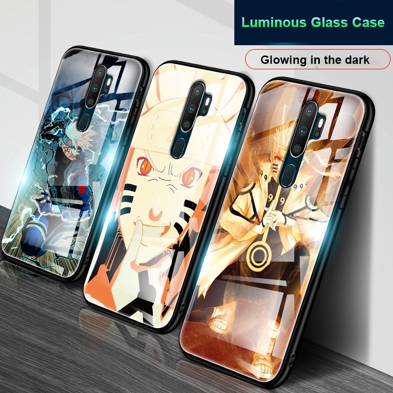 Ốp điện thoại kính cường lực in hình anime Naruto dạ quang cho Oppo Reno5 A53 2020 A5 2020 A9 2020 A3s A12e Realme C1 F11 F5