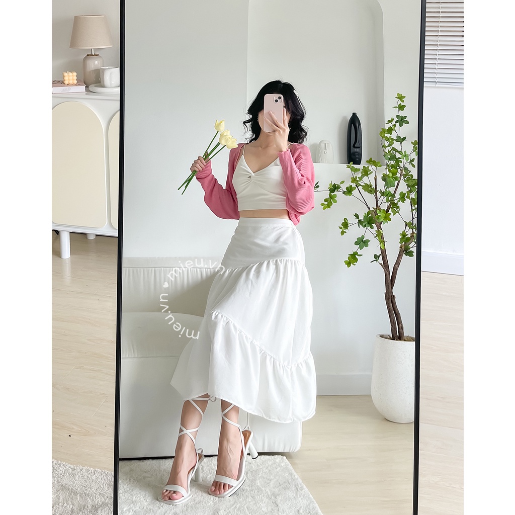 Áo cardigan croptop màu trơn tay phồng phong cách cá tính by MIEU - JAU20