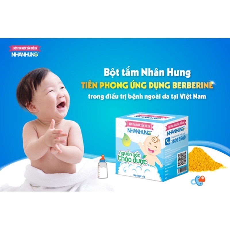 Bột pha nước tắm trẻ em Nhân Hưng dứt điểm rôm sảy, mụn nhọt, mẩn ngứa, hăm tã cho trẻ sơ sinh và trẻ nhỏ