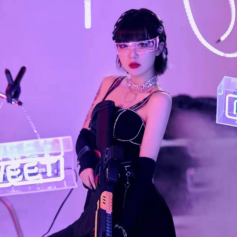 Mắt kính 19903 có đèn LED dạ quang phong cách punk công nghệ cao thời trang hip hop độc đáo