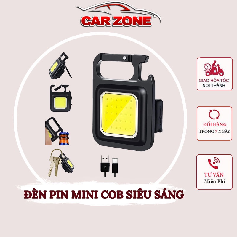 Đèn Pin Mini COB Siêu Sáng - Có Thể Dùng Móc Khoá Và Mở Nắp Chai Bia, Kèm Theo Dây Sạc USB Tiện Lợi CarZone
