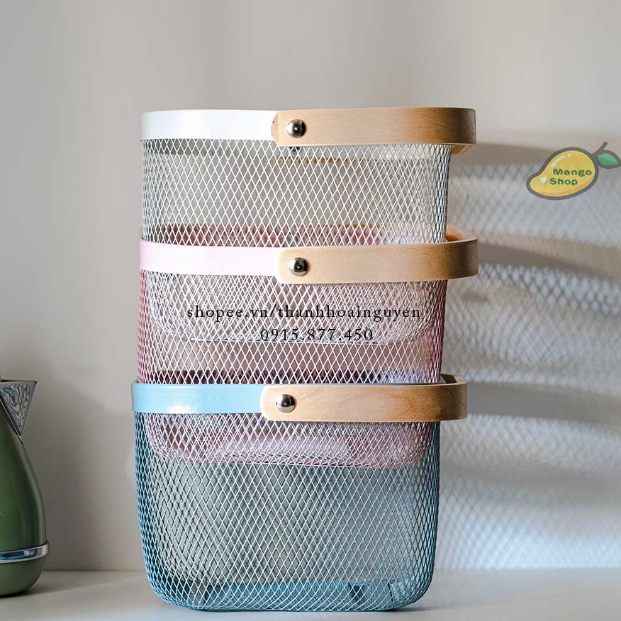 Giỏ đựng đồ sang trọng tay cầm gỗ phong cách Bắc Âu ( Rổ Sắt to đi picnic đựng hoa quả đồ ăn vặt vintage )