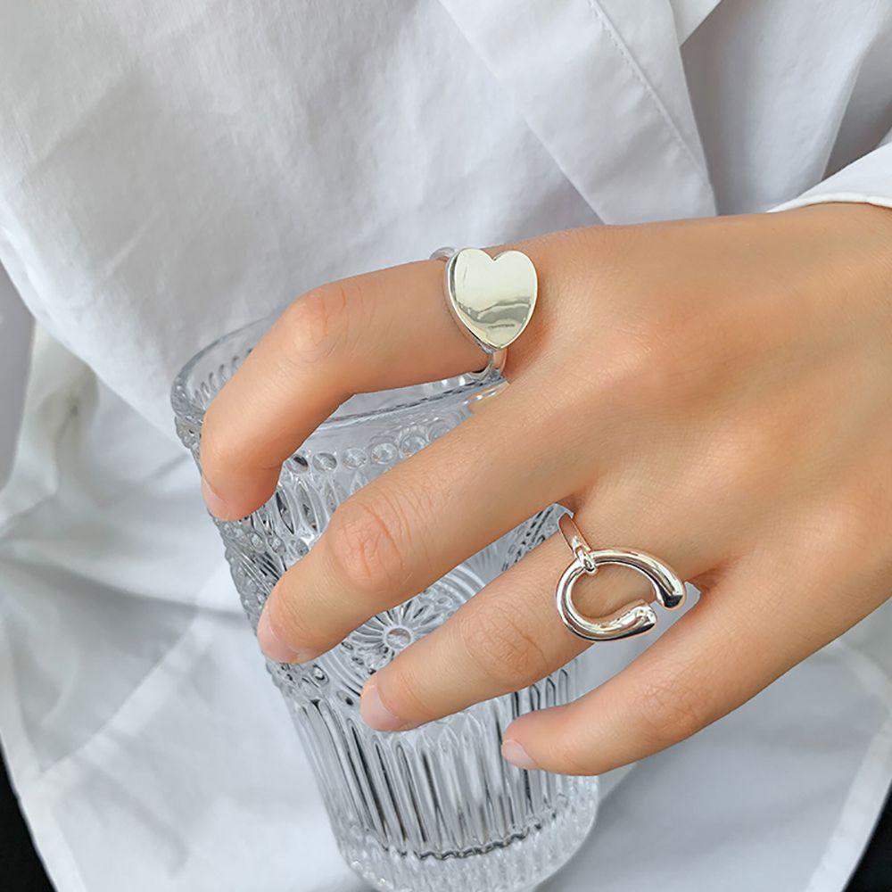 Nhẫn Kim Loại Cong Hình Trái Tim Thanh Lịch Có Thể Điều Chỉnh