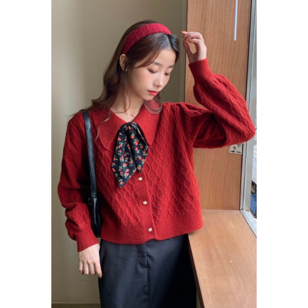 Áo len cổ đức thắt nơ vintage nữ tính ulzzang - Có ảnh thật