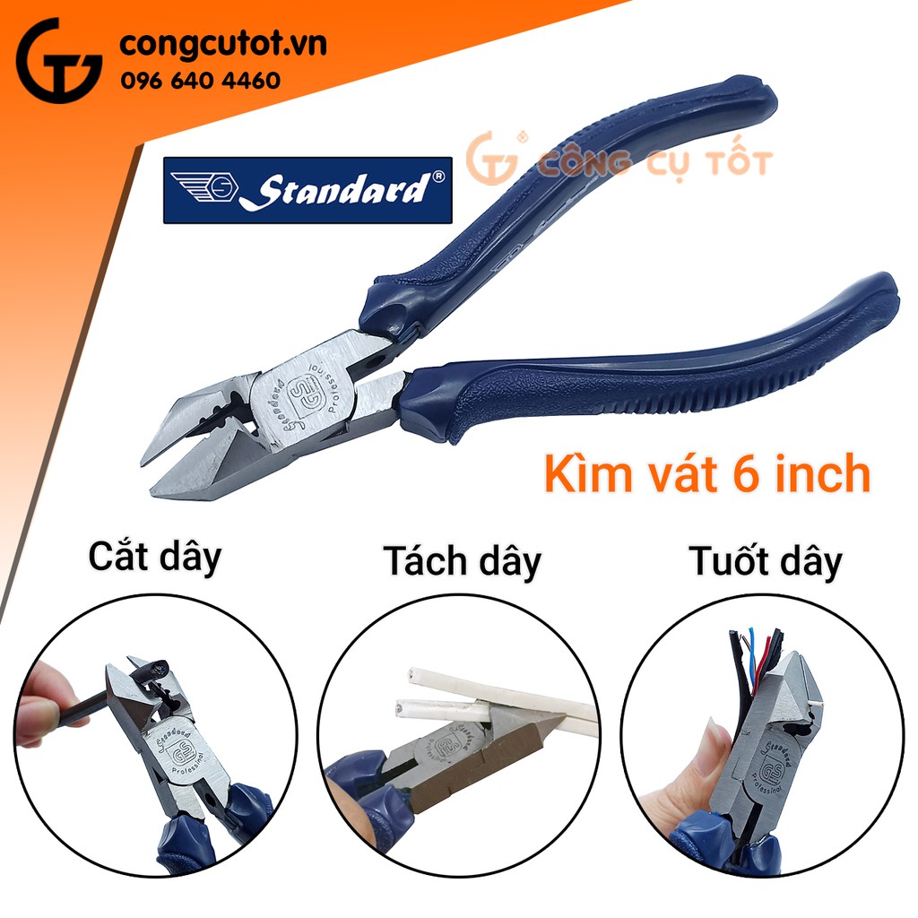 Kìm vát thợ điện Standard 6 inch 160mm - cắt, tách, tuốt dây điện