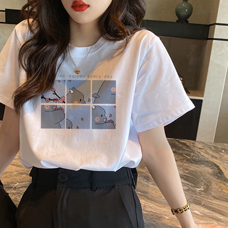 Áo Thun Cotton Tay Ngắn Cổ Tròn Phong Cách Hàn Quốc Thời Trang Cho Nữ