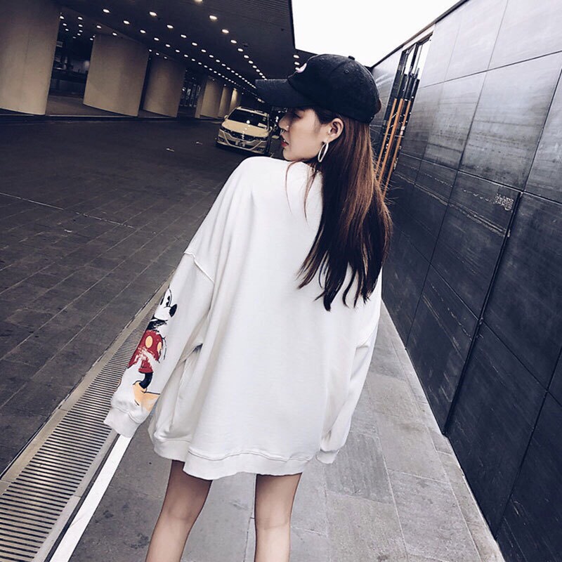 Áo Sweater Nỉ Nữ MICKEY MOUSE 🦋 Áo Thun Nữ Cổ Tròn Dài Tay Họa Tiết In 2 Màu 🦋