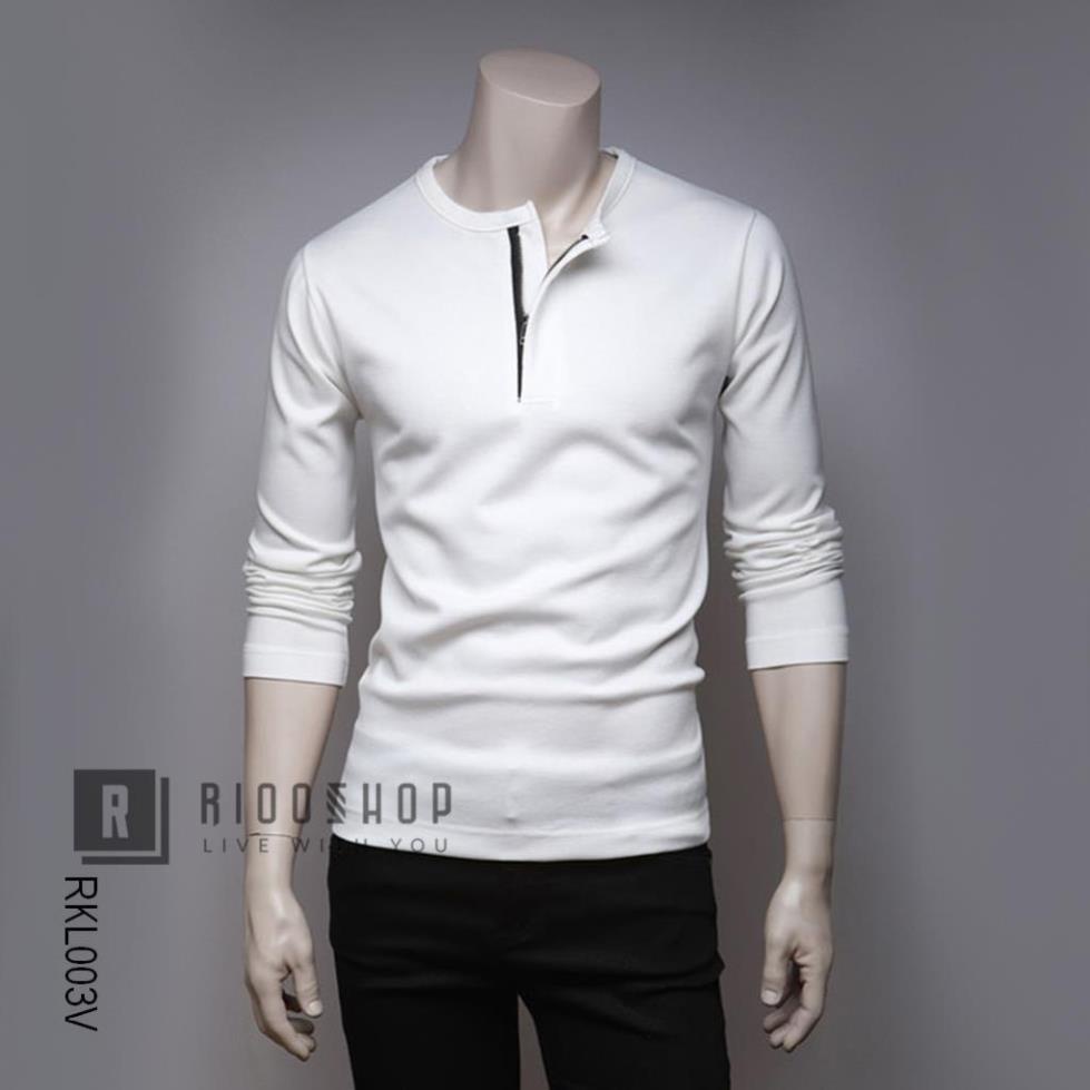 Áo thun nam tay dài hàn quốc cổ dây kéo cao cấp RKL003- áo phông nam dài tay đẹp Riooshop ! !