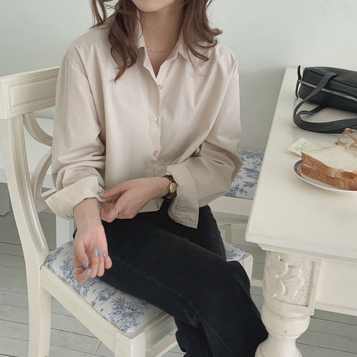 Áo Sơ Mi Tay Dài Màu Sắc Đơn Giản Dễ Phối Đồ Hợp Thời Trang 49485