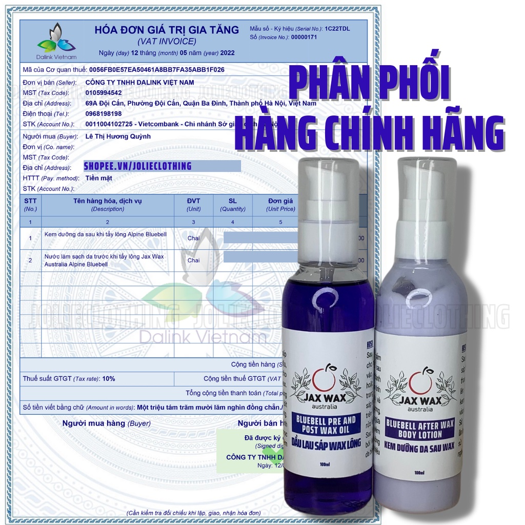 Kem dưỡng da sau wax lông và dầu lau sáp thừa Jax wax chính hãng, làm trắng, giảm thâm, giảm lông mọc ngược 100ml