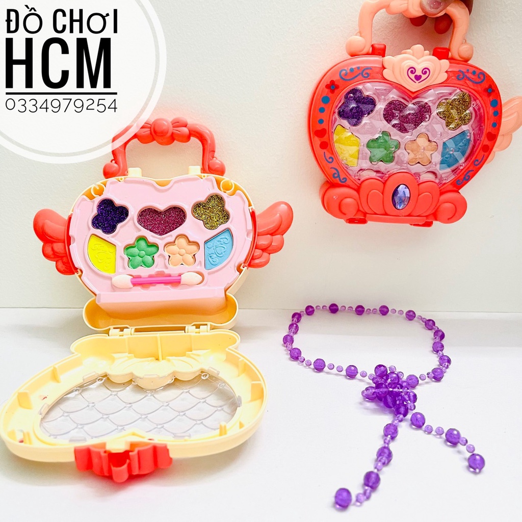 Đồ chơi trẻ em vali trang điểm có dây đeo, phấn thật dành cho bé gái thích make up cô dâu, búp bê công chúa