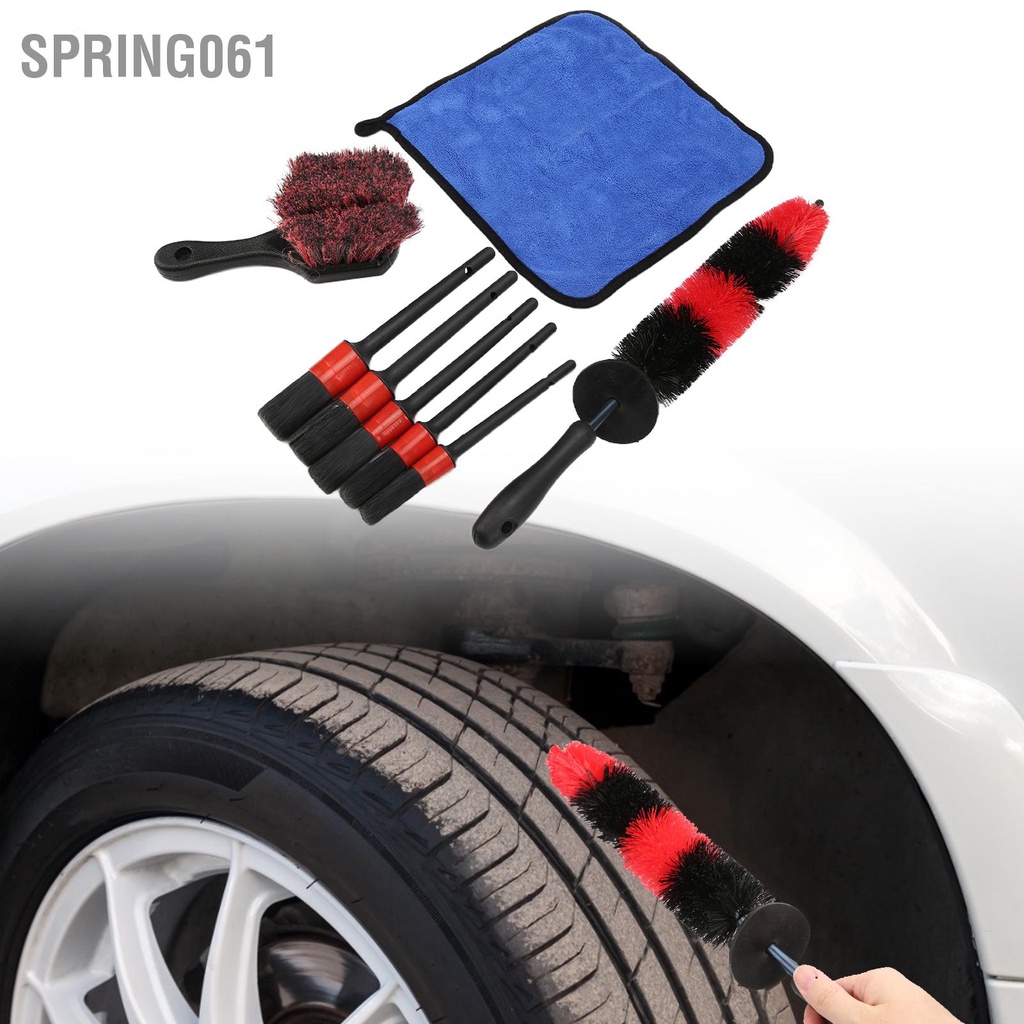 Spring061 Bộ bàn chải chi tiết ô tô 8PCS Công cụ làm sạch bụi bẩn để tẩy rửa