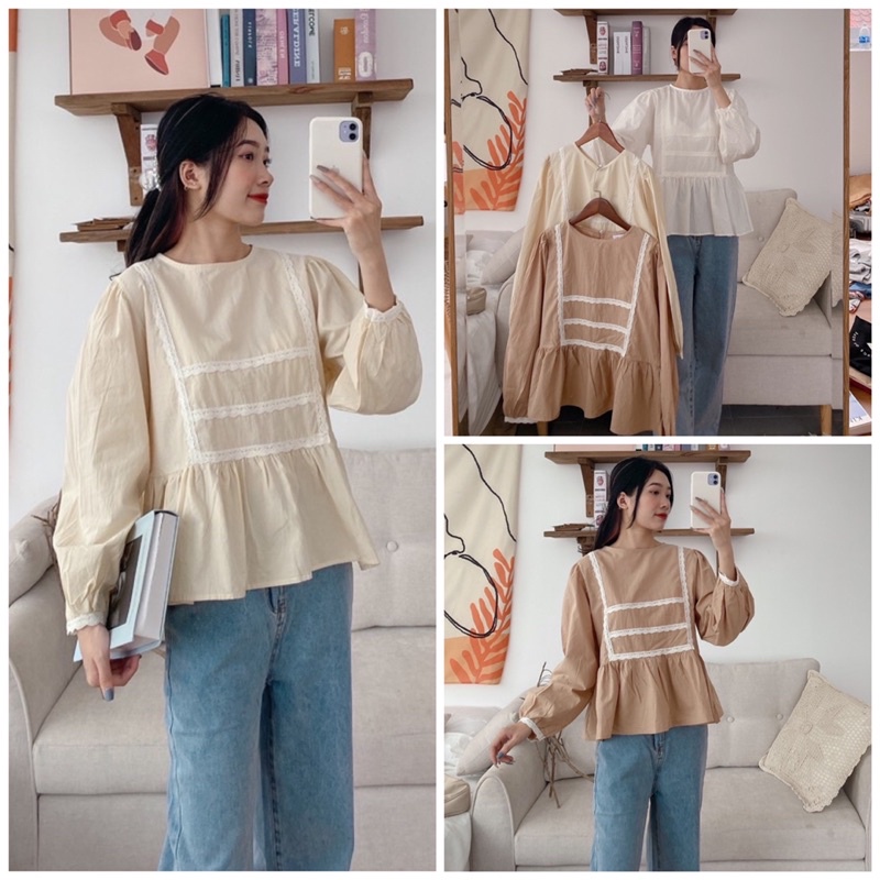 Áo babydoll viền ren chân xòe hàng quảng châu cao cấp chất mịn mát mã A014