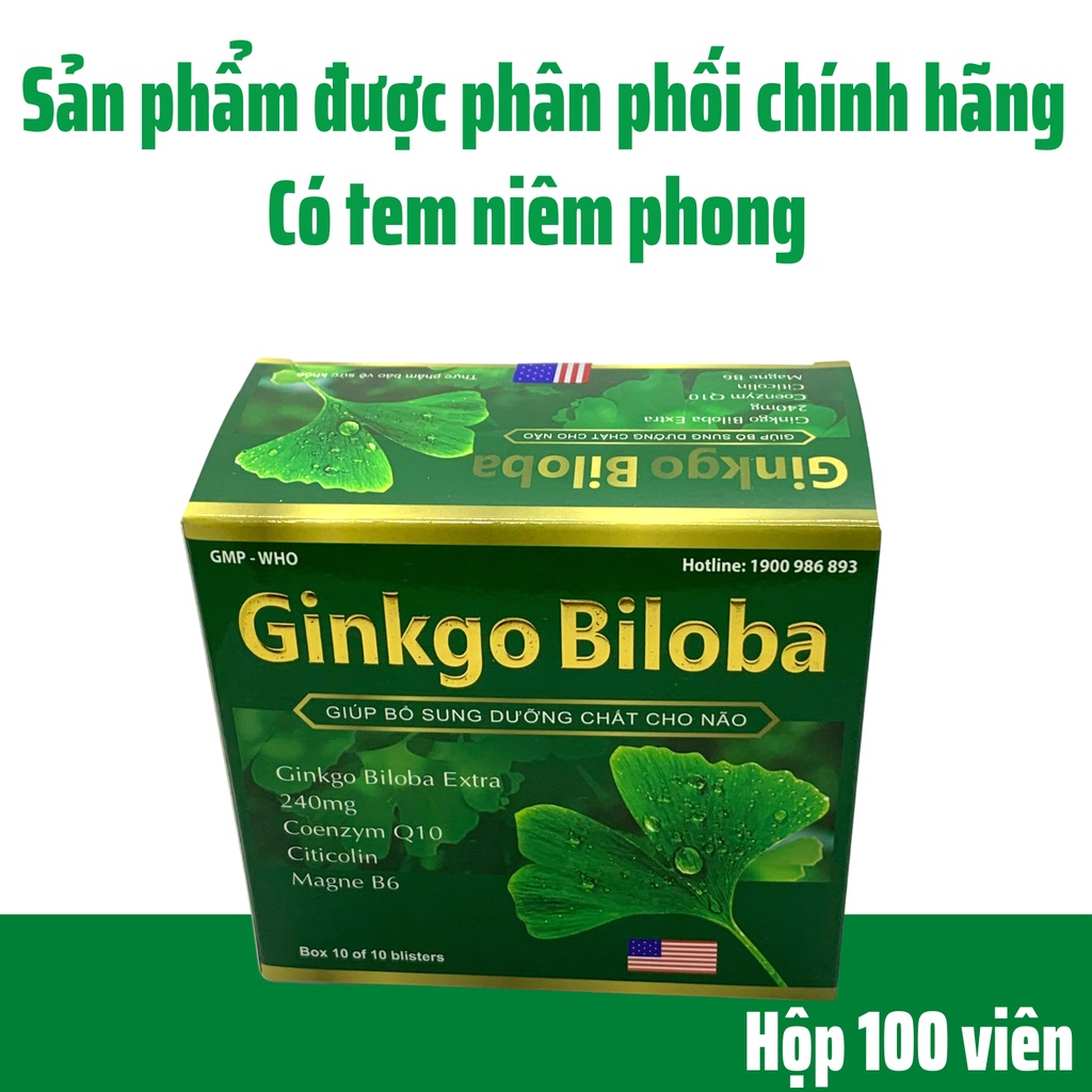 Viên uống bổ não GINKGO BILOBA 240mg, Tăng Cường Trí Não, Giẩm Hoa Mắt Chóng Mặt – HỘP 100v