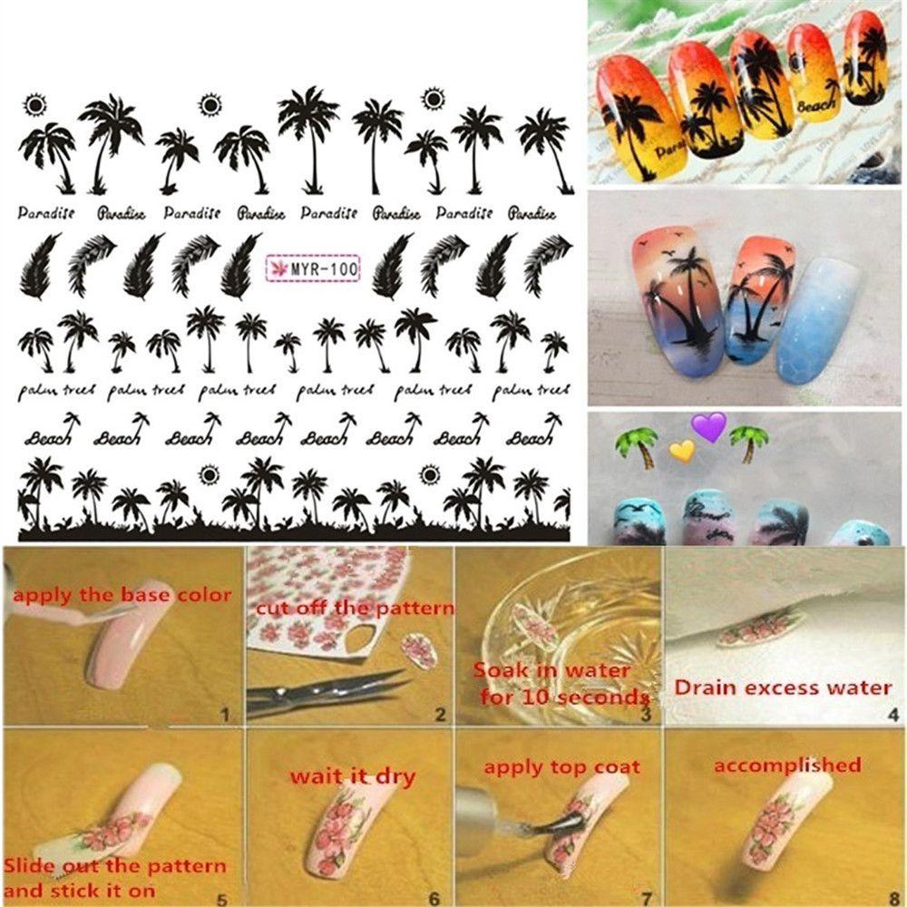 Bộ 4 Hình Dán Móng Tay Họa Tiết Bàn Tay Nhiệt Đới 3D DIY