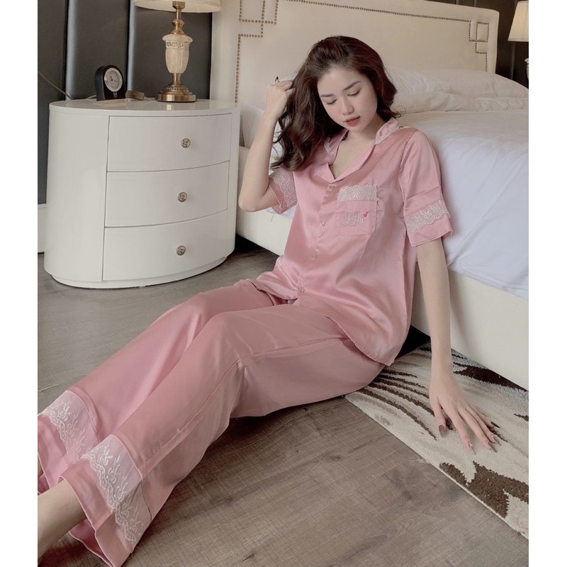 Đồ Ngủ💖Đồ Bộ Pijama Lụa Tay Ngắn-Quần Dài Satin Phối Ren LiLy | BigBuy360 - bigbuy360.vn