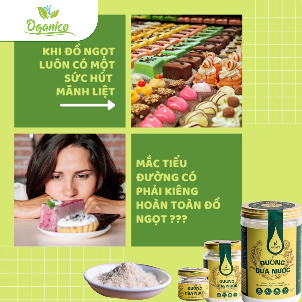 Đường mật dừa nước hữu cơ Vietnipa cho người ăn kiêng, tiểu đường 550gram - Oganico