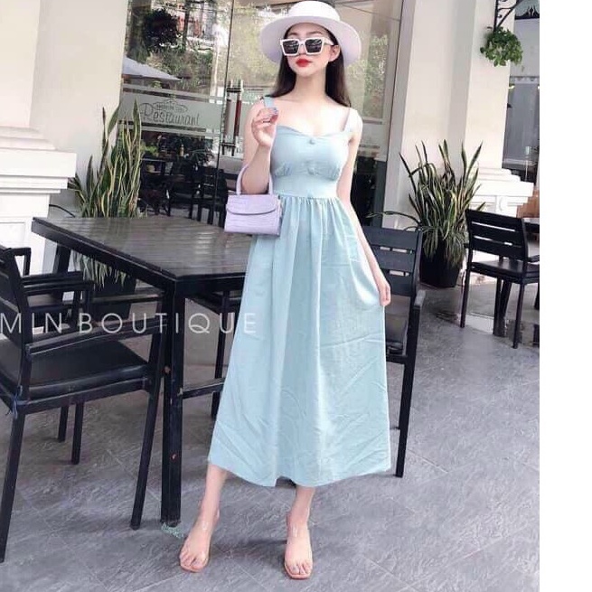 Váy Nữ ,Đầm Hai Dây Bọc Khuy Ngực Siêu Xinh