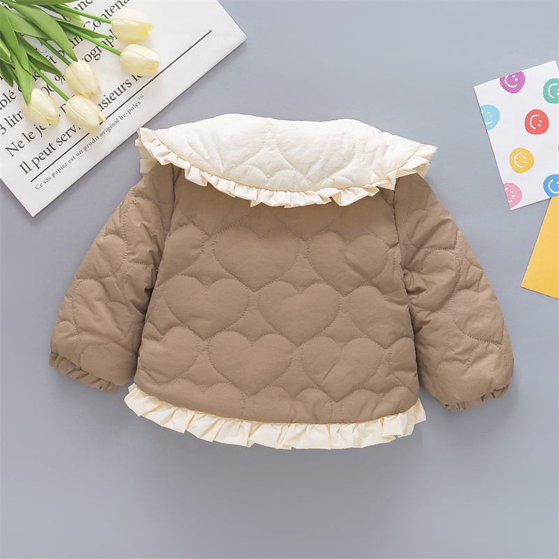 Áo Khoác Cotton Dày Ngắn Cổ Búp Bê Viền Bèo Dễ Thương Giữ Ấm Mùa Đông Cho Bé Gái