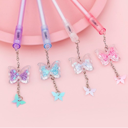 Bút Móc xích mực gel hình Butterfly và ngôi sao Pison, mực đen ngòi kim 0.38mm - BN010 - 1 cái