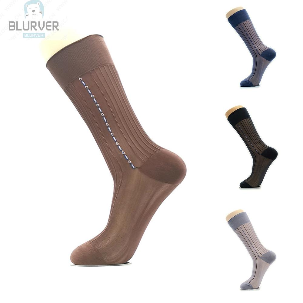 BLURVER~Men\'s Socks Formal Workwear Nylon Spandex See Through Silk Sheer Socks#blueriver