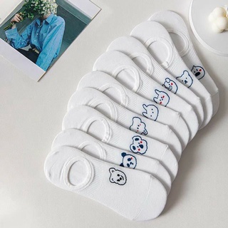 SÉT 10 vớ tất lười nửa bàn chân nữ màu trắng họa tiết hình thú dễ thương