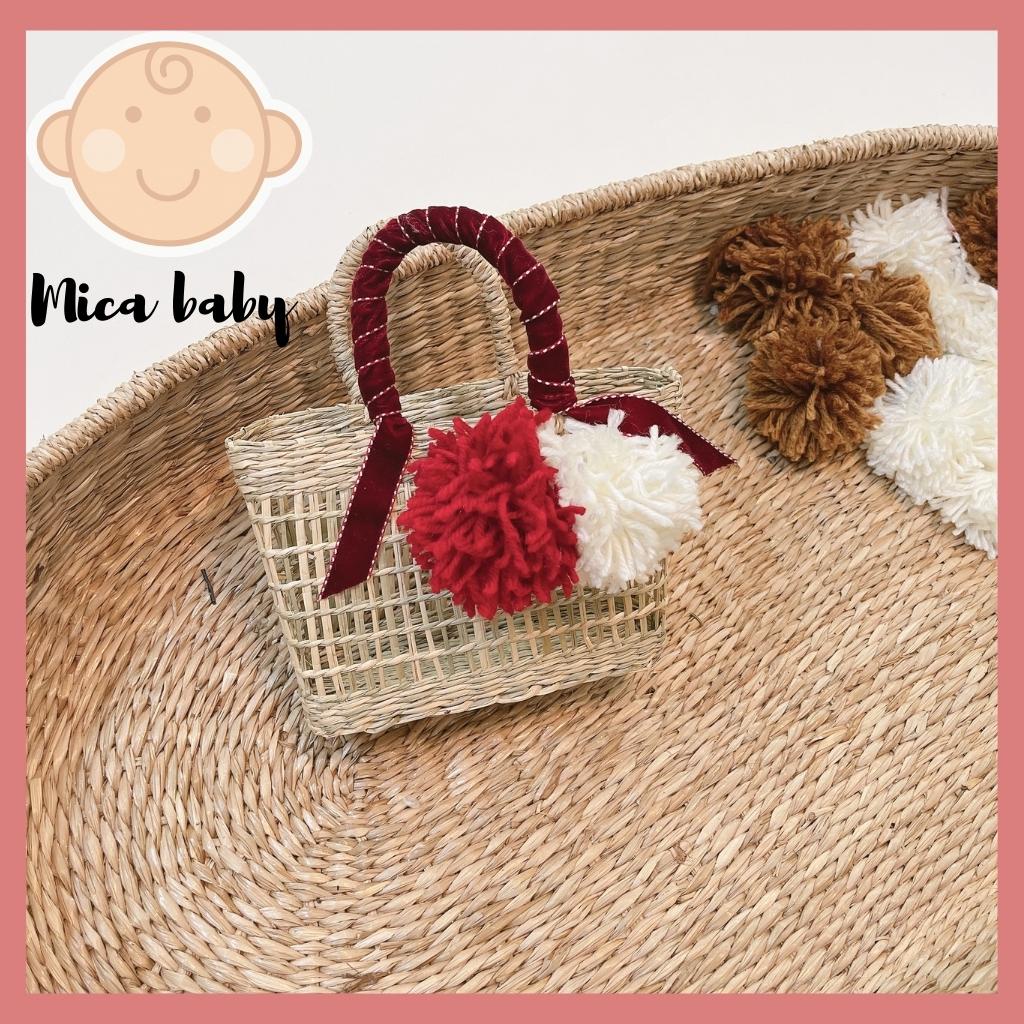 Túi cói, làn cói quai nhung siêu đáng yêu cho bé Mica baby TC05