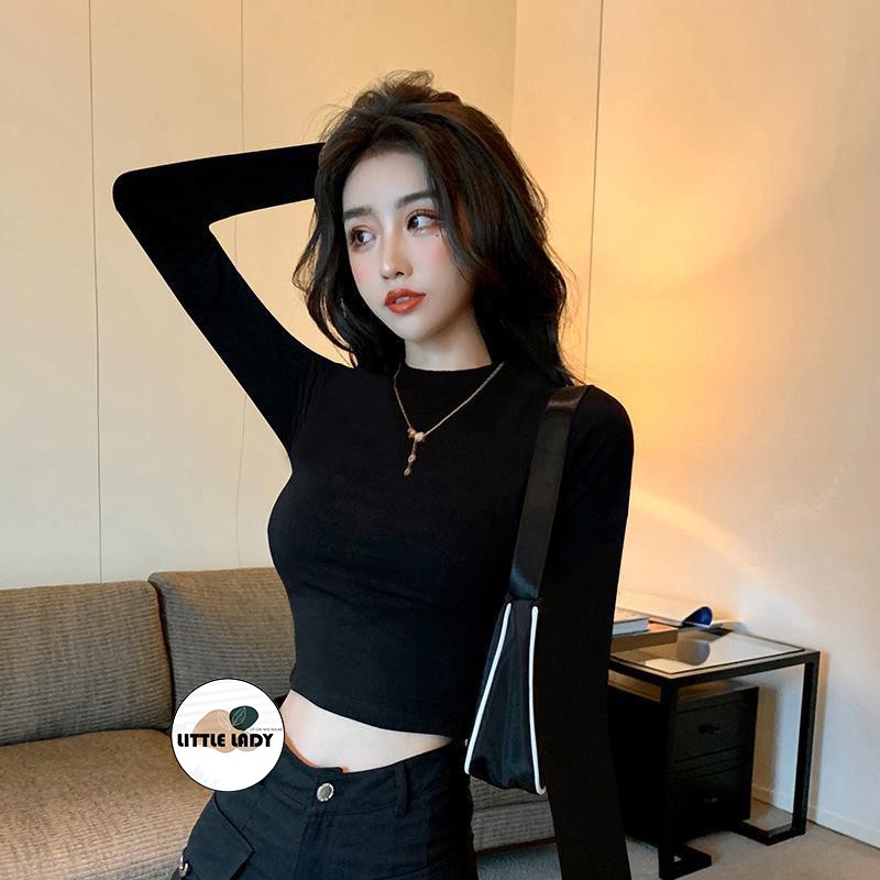 Áo Croptop Tay Dài Cổ Tròn Thun Co Dãn "ÁO CROPTOP TAY DÀI" | BigBuy360 - bigbuy360.vn