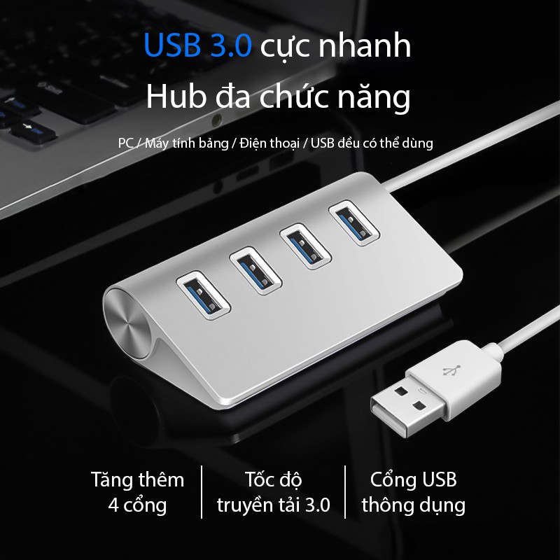 Hub bộ chia USB 3.0 cực hiện đại chất liệu hợp kim nhôm tốc độ cực nhanh có thể sử dụng cho nhiều thiết bị