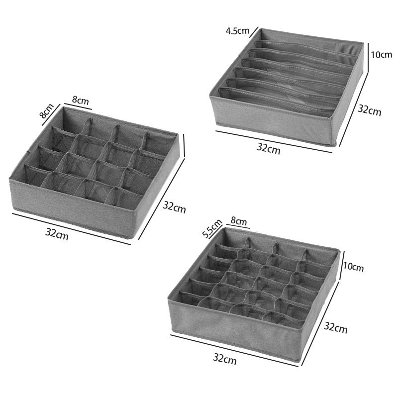 Hộp 3 sét đựng đồ lót túi vớ quần áo chia ngăn bằng vải tiện lợi