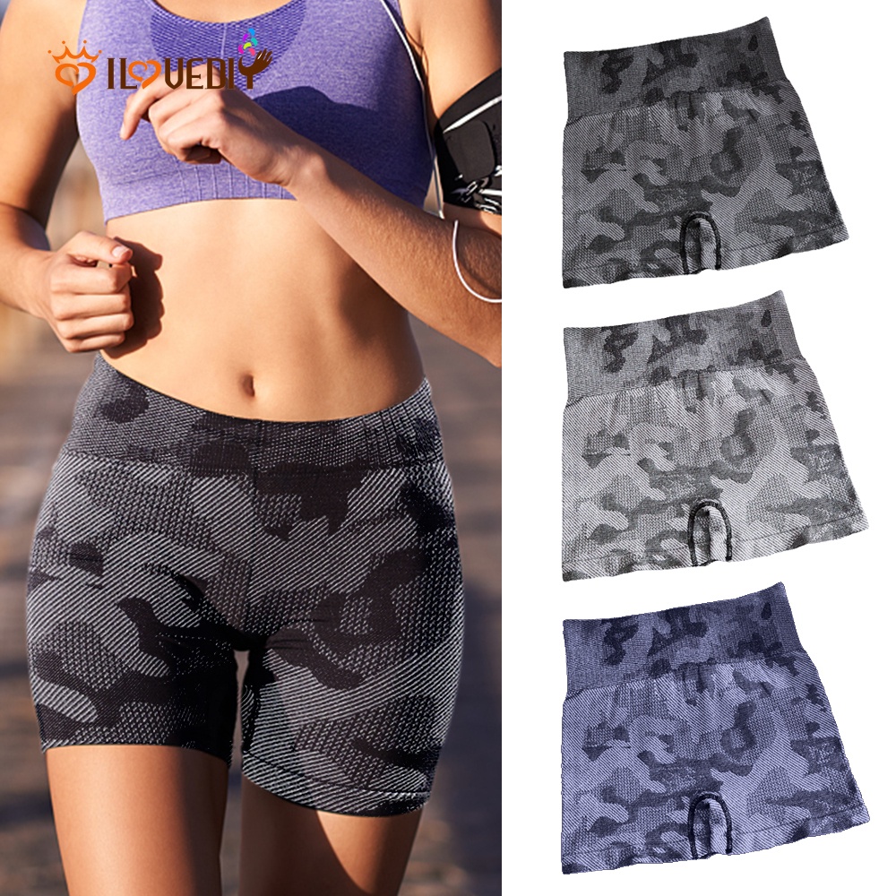 Quần Short Legging Thể Thao Lưng Cao Không Đường May Thoáng Khí Thoải Mái Họa Tiết Rằn Ri Cho Nữ