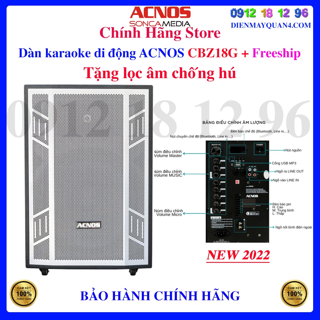 Dàn karaoke di động ACNOS CBZ18G, Bảo hành chính hãng 12 tháng