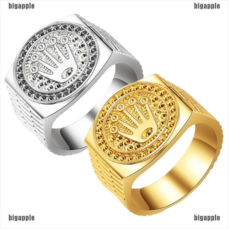 [bigapple]Vintage Hip Hop Gold Crown Ring Men Women Engagement Wedding Party Rings Jewelry adore