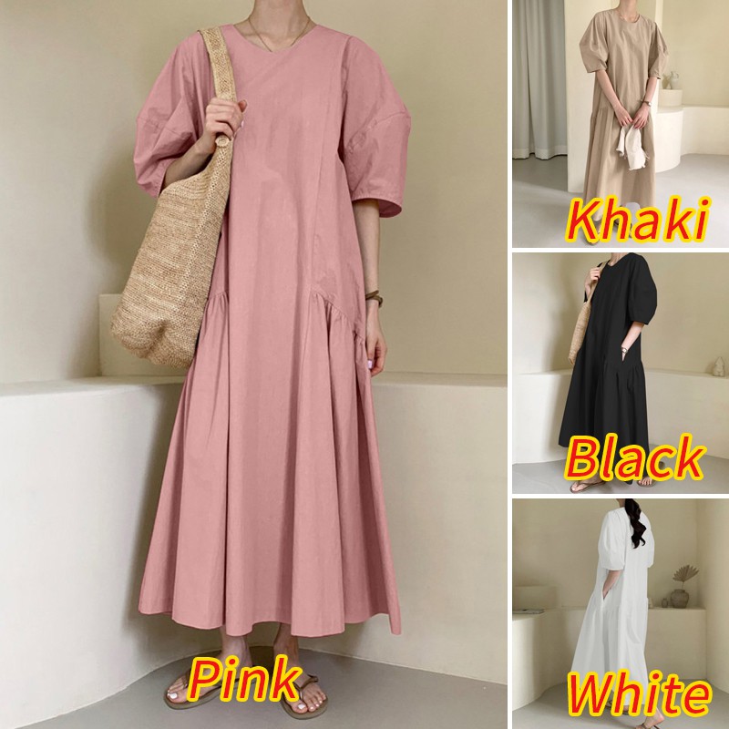 ZANZEA Đầm Tay Lỡ Cổ Tròn Dáng Dài Phong Cách Hàn quốc Thời Trang Nữ | BigBuy360 - bigbuy360.vn