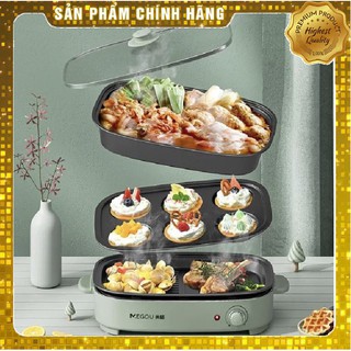 Bếp lẩu nướng đa năng chống dính 3 khay tháo dời Megou - 30S Chính hãng cao cấp