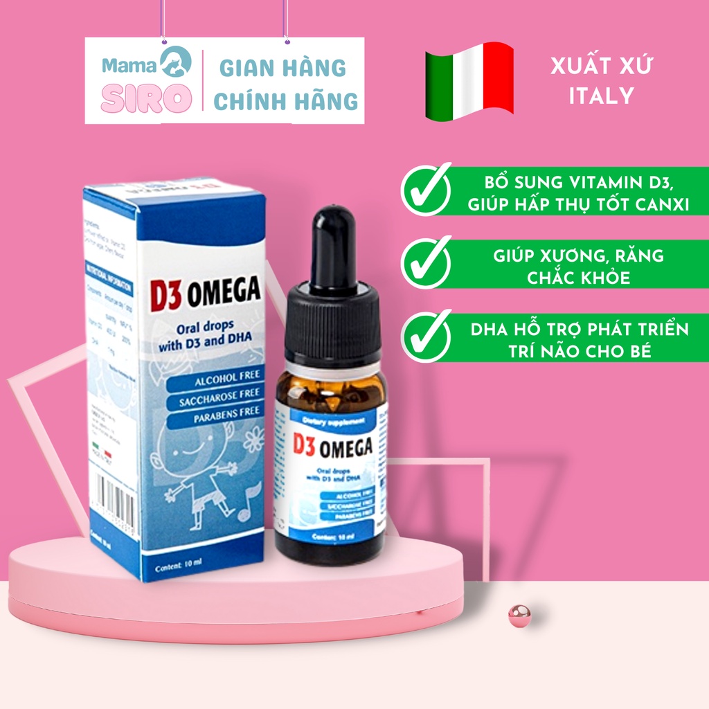 Siro D3 Omega 10ml - bổ sung vitamin D3 và Omega 3 giúp tăng cường hấp thu canxi cho trẻ, giúp xương, răng chắc khỏe