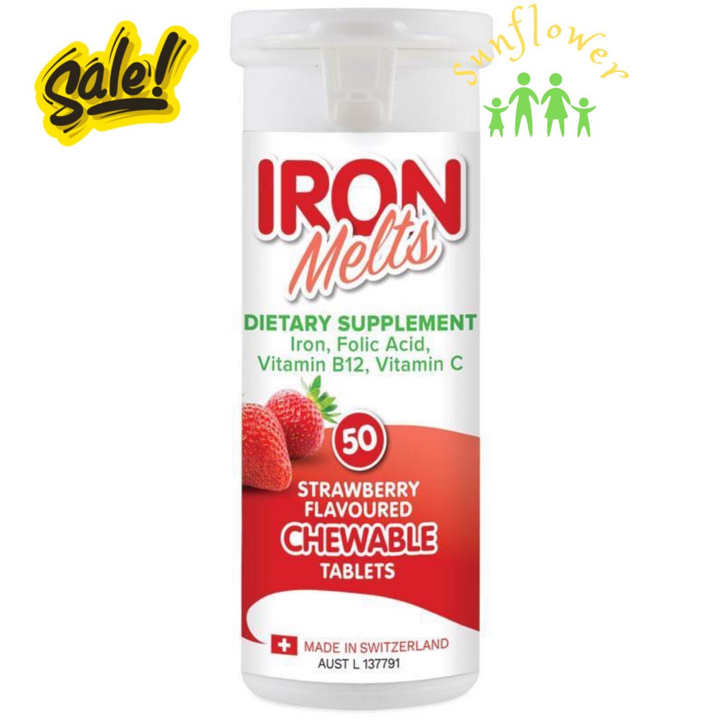 Viên sắt ngậm Iron Melts vị dâu 50 viên Úc