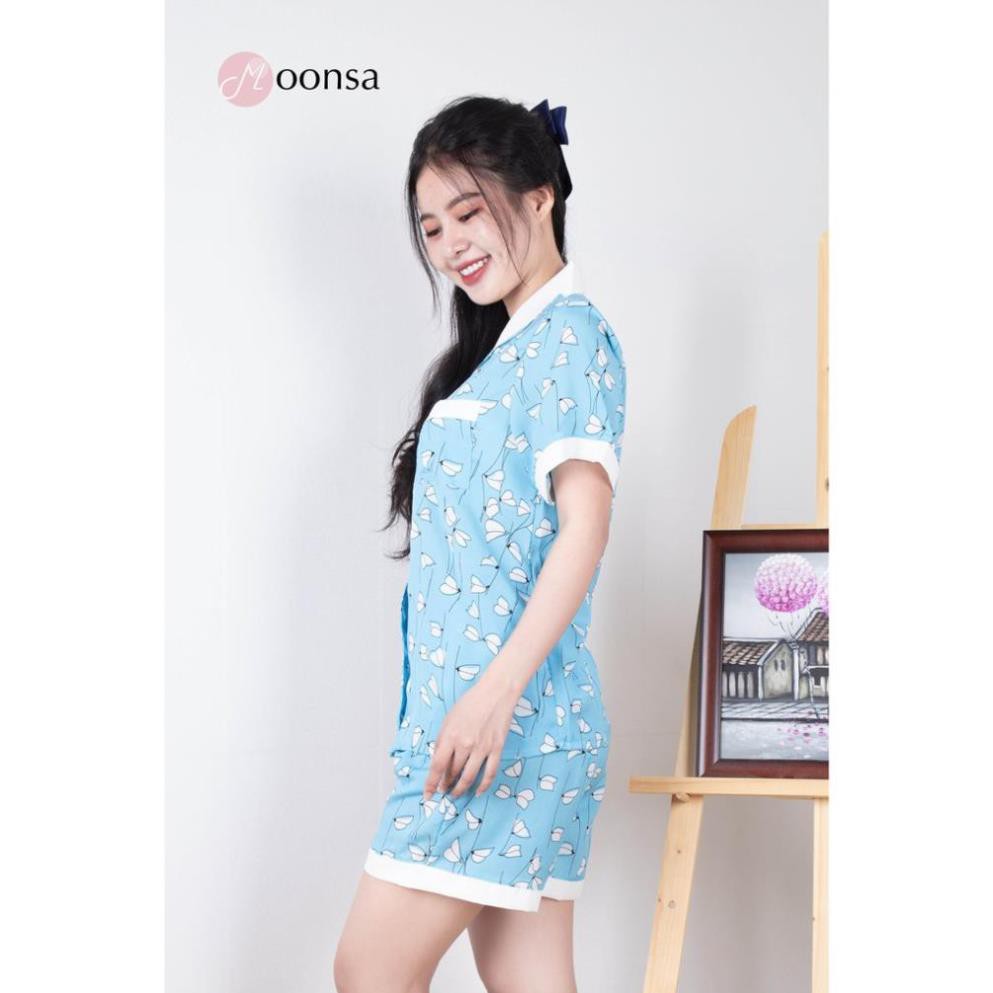 Bộ đồ ngủ pijama lụa cao cấp Bạch Hoa Thanh [Moonsa] Quần Đùi - Mặc Thoáng Mát - Không Nhăn Nhàu, Không Xổ Lông | BigBuy360 - bigbuy360.vn