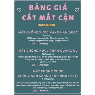 Mắt Kính Cận - Mắt Kính Chống Xước - Phản Quang UV - BLUECUT