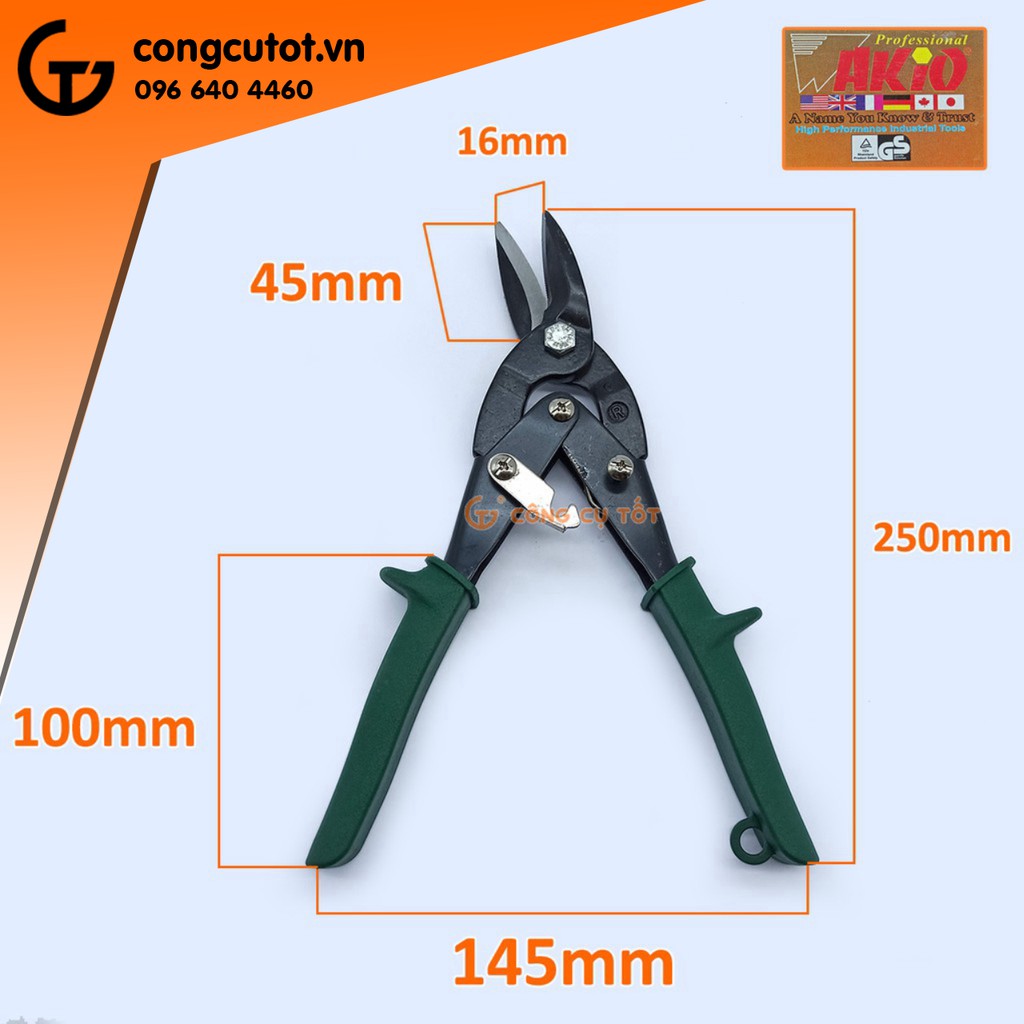 Kéo cắt tôn 250mm Wakio cắt thép tấp 1.2mm, dây thép 3mm