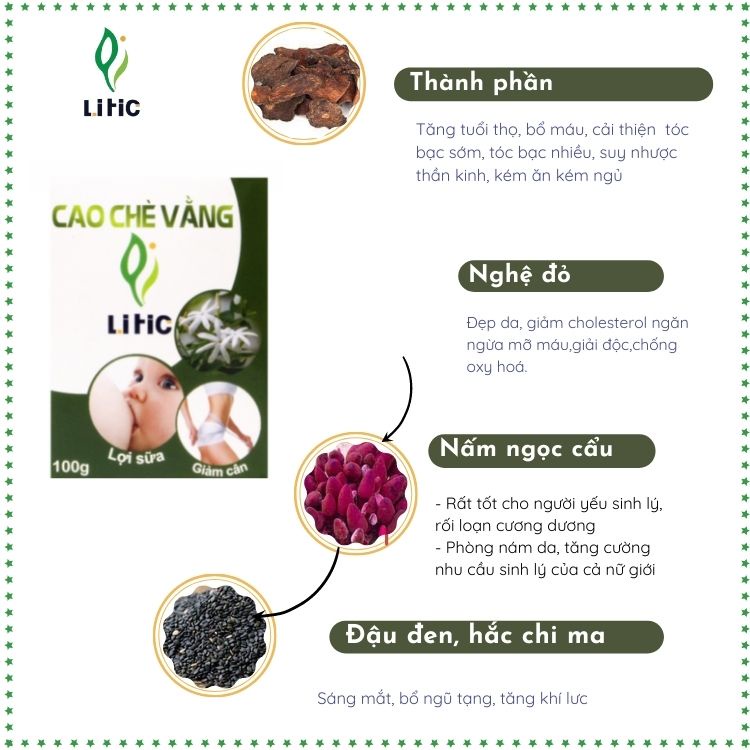 Cao chè vằng LITIC 100g giảm cân, lợi sữa, giúp ngủ ngon, ổn định huyết áp, mát gan, thơm sữa LTCCV126