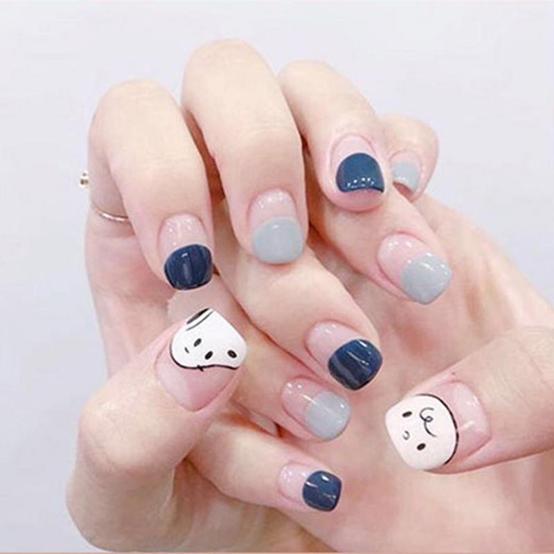 Set 24 Móng Tay Giả Màu Trắng Hồng Kiểu Pháp Cổ Điển Toàn Bộ