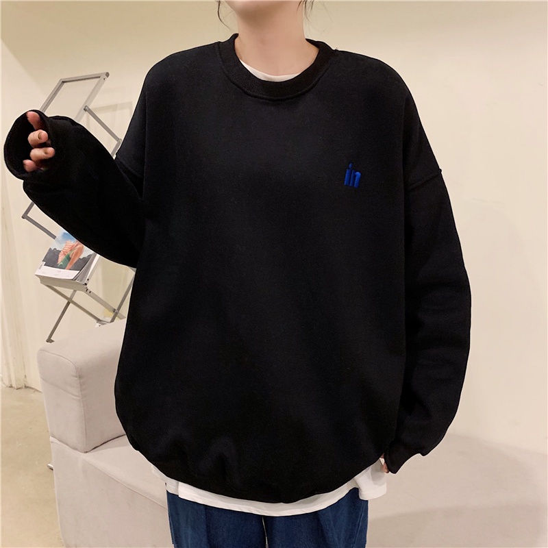 Áo sweatshirt dáng rộng tay dài cổ tròn dễ phối đồ thời trang Hàn Quốc