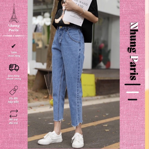 Quần Jean Bò Nữ Form Baggy, Rách Gấu Ống Suông Đứng, Rộng RC-02 , Hottrend 2022 | Nhung Paris